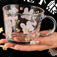 可愛卡通動物玻璃杯，帶把水杯, 1個, 可愛小兔杯一隻