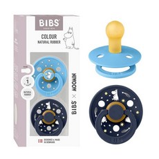 BIBS Colour Moomins 젖꼭지 2팩 BPA 프리 젖꼭지 둥근 젖꼭지 천연 고무 라텍스 덴마크산 사이즈 1 (0-6개월) 아이보리/세이지, Size 1 (2-pack), 브리즈 / 딥 스페이스, 2