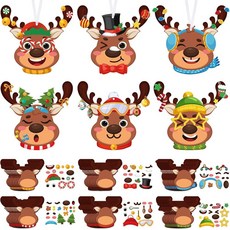 [ 1282691 ] 파시미 48개 크리스마스 공예 키트 아동용 순록 장식 DIY 나만의 스티커 만들기 휴일 교실 파티 선물, [ 1282691 ] 파시미 48개 크리스마스 공예 키