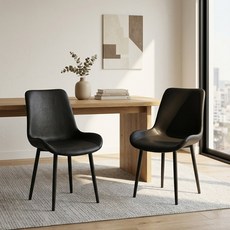 가죽 디자인 식탁 의자 세트 카페 식당 거실 상담실 휴게실 발코니 인테리어 체어, 블랙, 2개
