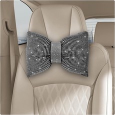 Yourkar Bling 카시트 넥 베개 부드러운 Bowknot 헤드레스트 지지대 휴식 쿠션 여성용 크리스탈 라인스톤이 있는 릴렉스 오토 자동차 액세서리블랙, White