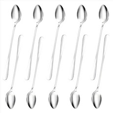 6pcs 긴 손잡이 스테인레스 스틸 티 커피 스푼 아이스크림 칼리, 은, 1개