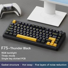 AULA F75 기계식 키보드 2.4G 무선 블루투스 유선 게임 사무용, 그린 스위치, Thunder Black
