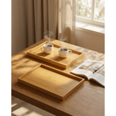 투원 모던 캠핑 가정용 카페 원목 트레이 우드 쟁반 L+M 1세트, 1개