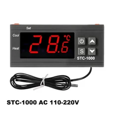 STC-1000 디지털 LED 온도 컨트롤러 가열 냉각 섭씨 2 릴레이 출력 NTC 센서 프로브 12V, STC-1000 110-220v