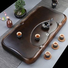 黑檀木茶盤 實木精雕雙龍戲珠 大號加厚排水茶具茶海, 大號平板紫檀紋80x42x7cm, 1個