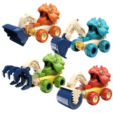 토이즈데이 푸쉬앤고 다이노 중장비차 공룡 자동차 덤프 트럭 장난감, 1세트, 트리케라톱스 4종 중장비