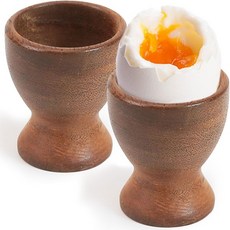 MeowAroma 에그 컵 아카시아 나무 달걀 세트 2개 부드럽고 단단한 삶은 달걀을 위한 홀더 안정적인 발 수작업 주방 식탁 장식 우아한 선물 아이디어, Acacia Wood