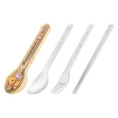 可愛維尼兒童餐具組，不鏽鋼三件組 (湯匙、叉子、筷子)，寶寶學習餐具首選, 維尼黃色, 1個, 湯匙、叉子、筷子