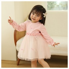 DFMEI 春秋款女童連衣裙洋氣紅色小女孩公主裙秋款網紗長袖裙子