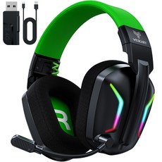 WESEARY 무선 게이밍 헤드셋 WG1 가상 7.1채널 초경량 2.4GHz 저지연 3D 사운드 노이즈 캔슬링 마이크, 블랙 그린