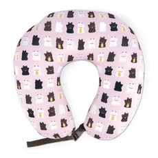 招財貓圖案U型枕，旅行頸枕，舒適支撐，輕巧便攜, 粉色, 1個