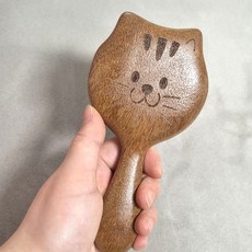 랄라월드 고양이 원목 괄사 두피 마사지 림프 지압 빚형 셀프케어 도구, 브라운, 2개