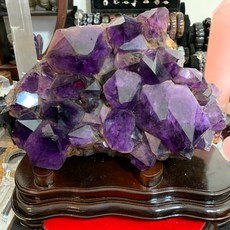 原礦全亮面鏡面剛果大角帝王紫紫晶簇（花）含台灣雙層實木座，未經人工拋光，限時特價, 1個