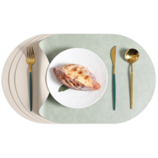 겸손샵 원형 가죽 양면 식탁매트, 아보카도 그린 / 아이보리, 30*45, 4개