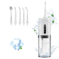 Garrl 무선 구강세정기 대용량 치아세정기 휴대용 구강 청결 세트 5노즐 280ml, 화이트