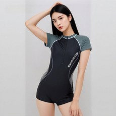 女士運動連體泳衣專業保守短袖溫泉游泳衣