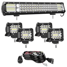 55.9cm(22인치) 288W LED 조명 바 스팟 플러드 콤보 빔 및 10.2cm(4인치) 60W LED 조명 포드 방수 운전 작업 조명 바 키트 장착 브래킷 스위치 배, LED 오프로드 조명 바 55.9cm(22인치) 스트레