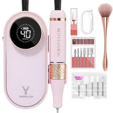 YOKEFELLOW 휴대용 충전식 전기 네일 드릴 아크릴 젤 12 비트 40000RPM 작은 소음, 02 YK-N301-Pink, 1