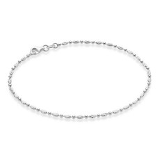 Miabella 925 스털링 실버 다이아몬드 컷 타원형 및 라운드 비즈 볼 체인 발목 팔찌 여성용 이탈리아산 175025