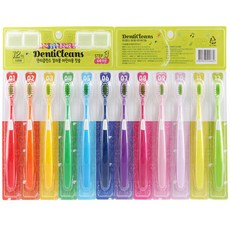 가성비가브랜드다 덴티클린스 컬러풀 듀얼케어 초미세모 어린이 칫솔 스텝3, 1세트, 12개입, 혼합색상