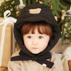 에뜨람 아기 패딩 모자 방한 귀달이모자, 1개, 블랙_윈터패딩모자