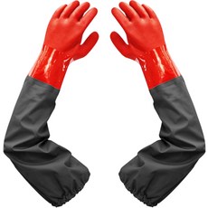 하이오우 긴 팔 방수 장갑 - 남녀 공용 레드 고무 25인치 라지, Red (Pack of 1), 1개