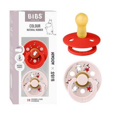BIBS Colour Moomins 젖꼭지 2팩 BPA 프리 젖꼭지 둥근 젖꼭지 천연 고무 라텍스 덴마크산 사이즈 2 (6-18개월) 브리즈/딥 스페이스, Size 2 (2-pack), 캔디 애플 / 꽃잎
