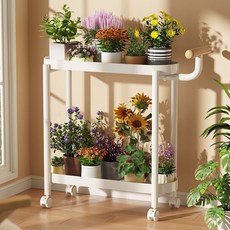 화분 정리대 이동 가능 2단 수납 선반, 흰색