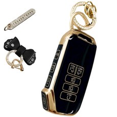 루루형제 기아 호환 자동차 프리미엄 TPU 키 케이스+번호 키링+가죽리본, 다크블랙, AK-11