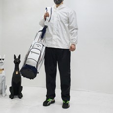 남성골프우의 세트 상의 하의 비옷 우비 방수방풍 골프레인슈트, 화이트상의 블랙하의 3XL, 1개