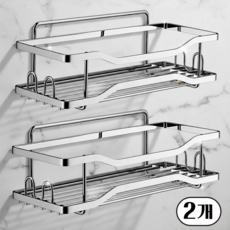 루디아셀 프리미엄 무타공 스텐 욕실 선반 일자형 고강도 스테인레스, 2개입