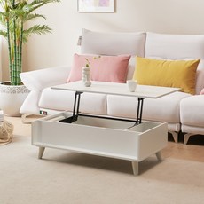 데코라인 라이징W 거실 리프트업 테이블 1000, 화이트