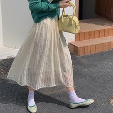 맨드리 밴딩 쉬폰 레이스 롱 스커트