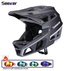 Seeker 자전거 헬멧 성인 청소년 중립 MTB 오프로드 스피드 다운 산악 풀 야외 사이클링, 02 M 55-58CM, 02 Black gray