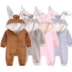 寶寶連身裝 長袖連身衣 嬰兒立體長耳兔造型連身裝 爬爬衣