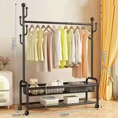 원풍룽 튼튼한 이동식 철제 2단 행거, 블랙 1200