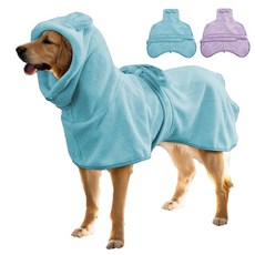 쿠갈 중대형 반려견 목욕 가운 후 사용되는 급속 건조 고흡수제 따뜻한 수건 조절 가능한 후드 및 반려동물 의류 제품용 벨트 퍼플 5XL, 3XL-Fit for 28 to 45 pounds, Blue