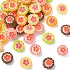 Stiesy 100피스 모조 초콜릿 슬라임 레진 참 3D 현실적인 디저트 테마 플랫백 장식 폰 케이스 DIY 네일 아트 주얼리 제작 스크랩북 장식용, 딸기 타르트-5가지 색상-40개