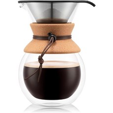 Bodum 963.9g(34온스) 푸어 오버 커피 메이커 재사용 가능한 스테인리스 스틸 필터와 코르크 그립이 있는 고온 붕규산 유리 - 포르투갈산, 이중벽 코르크