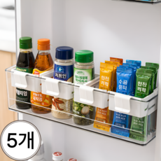 다온이네 냉장고 정리 도어포켓 길이조절 클립형 수납 소스 정리함, 화이트, 5개