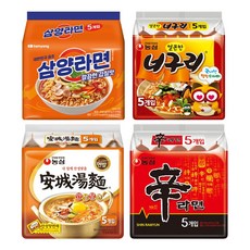 농심 신라면 5봉 얼큰한 너구리 5봉 안성탕면 5봉 삼양라면 5봉 총 20봉, 1세트