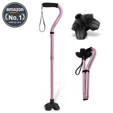 GPTcamp T3M 2단 접이식 초경량 4발 노인 지팡이 어르신 원스텝 폴딩, 1개, 핑크(GPT-T3W)