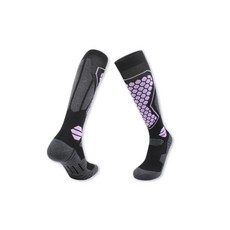 滑雪襪 高筒保暖透氣排汗滑雪襪，加厚襪底緩衝支撐，專業滑雪運動襪, 8208黑紫色M, 1套