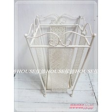 House傢飾 作舊復古Loft工業風鐵製花朵花邊造型傘架 傘桶(復古白-方), 1個