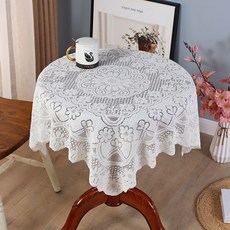 레이스 원형 식탁보 흰색 격자 중공 디자인 장식용 인테리어 테이블보 파티 연회장 호텔 빈티지 스타일 모던한 분위기 연출, 1개