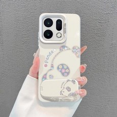 OPPO Find X9 Pro 防摔手機殼, 1個, 白色【碎花熊貓】彩銀+鏡面支架,OPPO Find X9 Pro