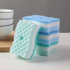 雙層波浪洗碗海綿, S型4片 2藍 2綠, 1個, 4個裝