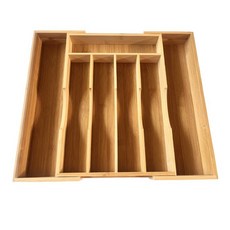 竹製可伸縮抽屜分隔板收納盒 - 銀器餐具廚房刀具文具整理, 7格凹槽伸縮39*36*5, 1個