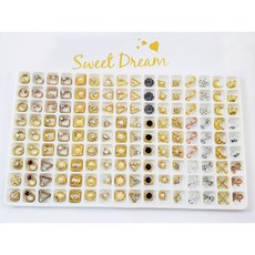 美甲合金鑽飾套組 珍珠寶石水晶大鑽混合 立體異形鑽 穿戴甲造型設計 堆鑽飾品盒裝, 1個, 小款綜合【格子6*6mm】144顆